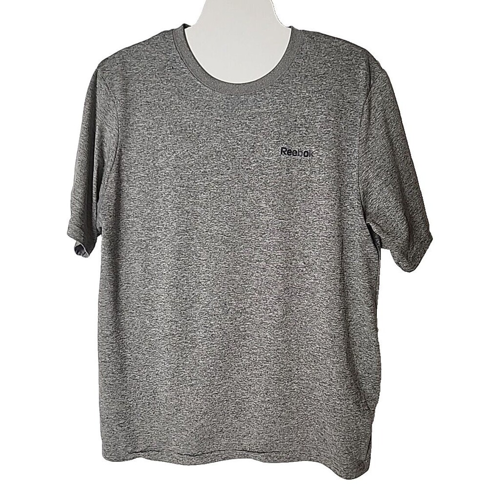REEBOK PLAYDRY  Gray Crew Neck  Polyester Mens Short Sleeve T Shirt Size Large